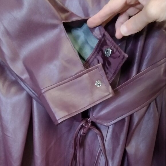 Eloquii belted vegan leather trench jacket coat in burgundy wine Plus size 28 - Picture 5 of 13